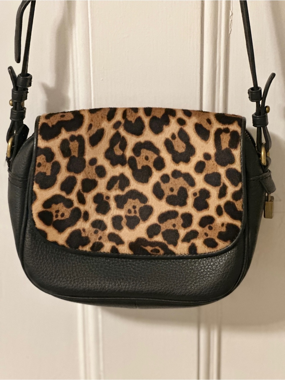 J.Crew Leopard Haircalf Leather Crossbody Bag Black